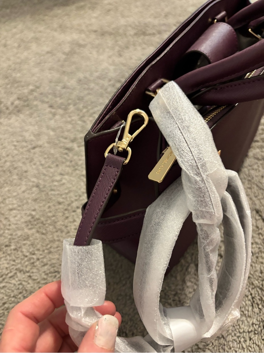 Michael Kors Plum Karla Saffiano Satchel with Gold Hardware Brand NWTs - Picture 12 of 13